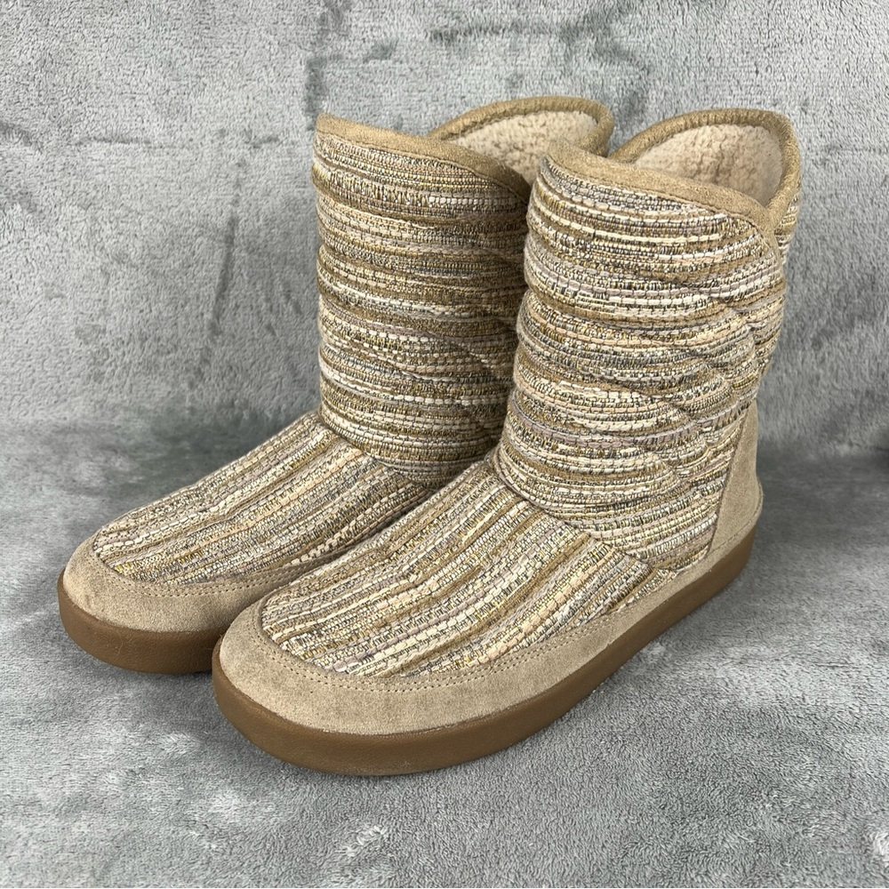 Sanuk Slip on Boots Women's Sz 11 Big Bootah Natural Boho Woven EUC! Surfer